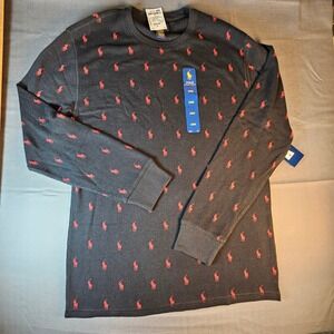 Polo Ralph Lauren Men's L/G black All Over Pony Logo Thermal  PJ Shirt Ne w/tag